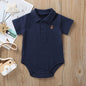 Body Polo Neonato in Cotone Elasticizzato con Colletto e Orsetto Ricamato