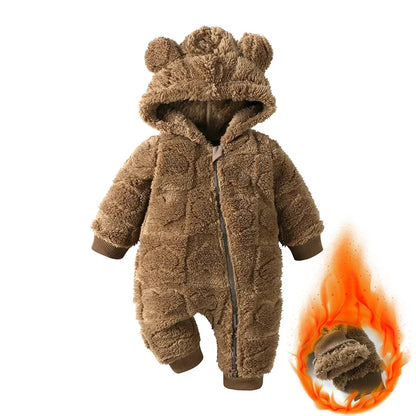 Tutina Invernale Neonato in Pile Effetto Peluche – Tuta con Cappuccio e Zip a Doppio Cursore