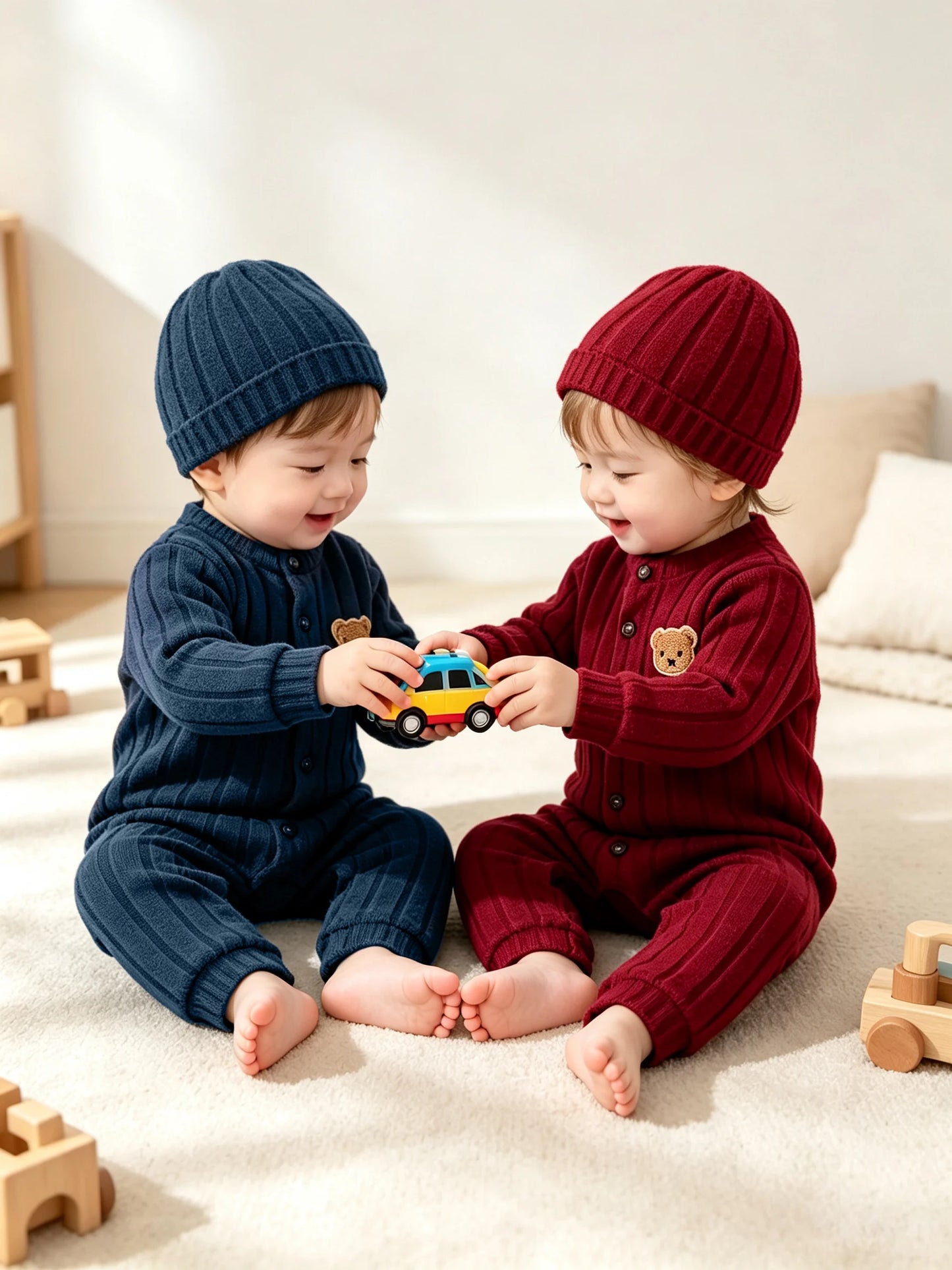 Tutina in Maglia per Neonati Autunno/Inverno con Cappellino Coordinato e Bottoni Frontali