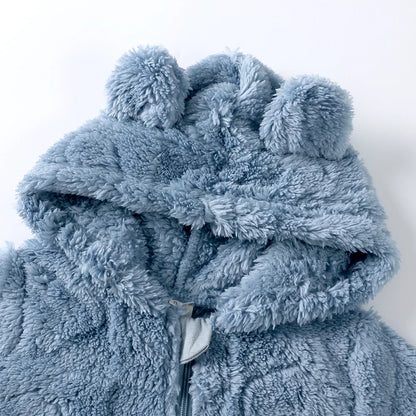 Tutina Invernale Neonato in Pile Effetto Peluche – Tuta con Cappuccio e Zip a Doppio Cursore