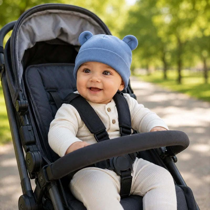 Cappellino Neonato in Cotone con Orecchiette – Berretto Morbido Elasticizzato 0-12 Mesi