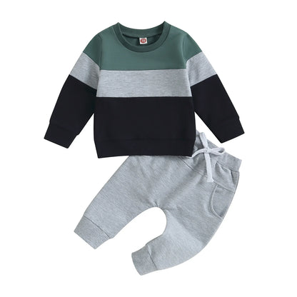 Completo Bambino 2 Pezzi – Felpa Color Block a Maniche Lunghe e Pantaloni Jogger