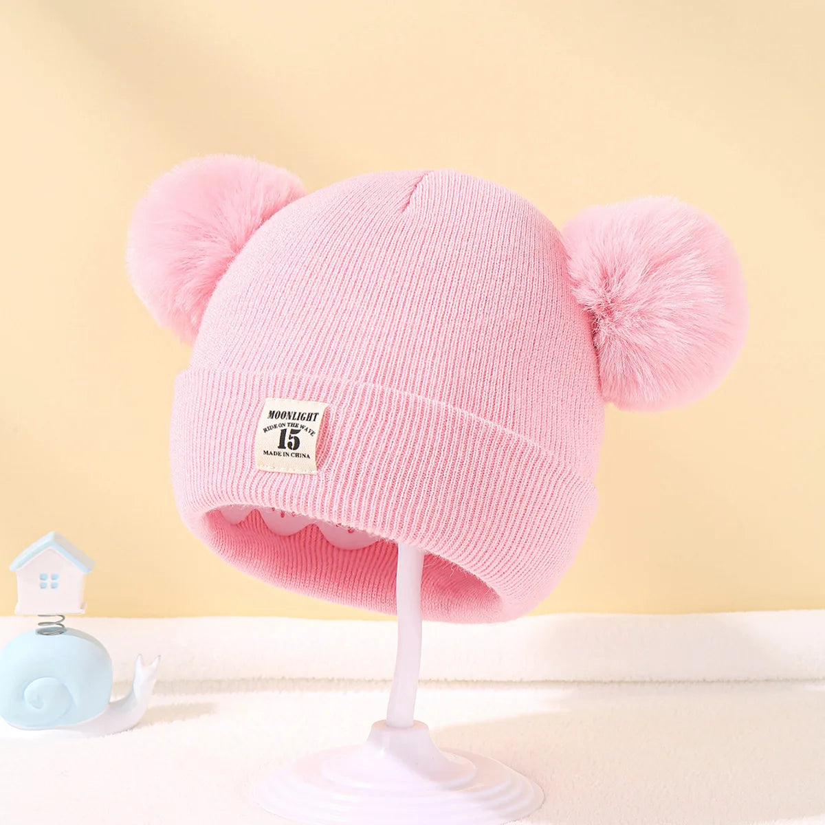 Cappello Invernale Lavorato a Maglia con Doppi Pompon per Neonati e Bambini | Caldo, Morbido e Unisex (6-24 Mesi)