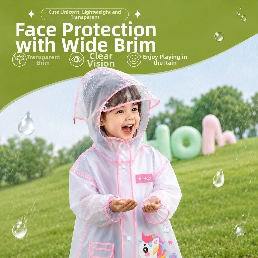 Impermeabile Bambini in EVA Trasparente – Giacca Antipioggia con Cappuccio e Tasche