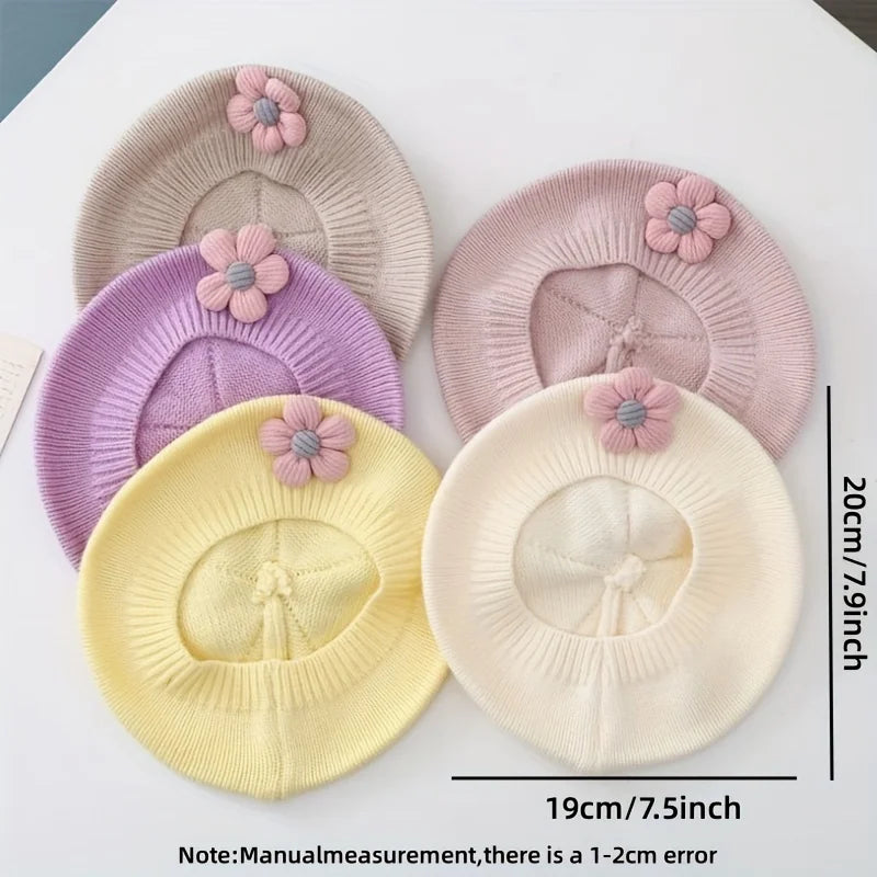 Berretto Basco Bimba in Maglia con Fiore – Autunno Inverno