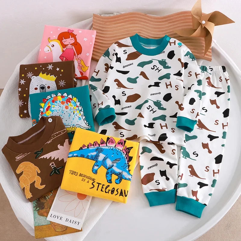 Pigiama Bambina 2 Pezzi in Cotone – Tutina Manica Lunga e Pantaloni Fantasia
