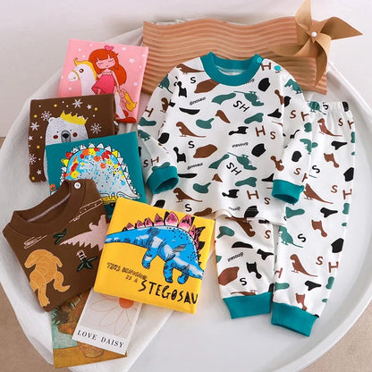 Pigiama Bambina 2 Pezzi in Cotone – Tutina Manica Lunga e Pantaloni Fantasia