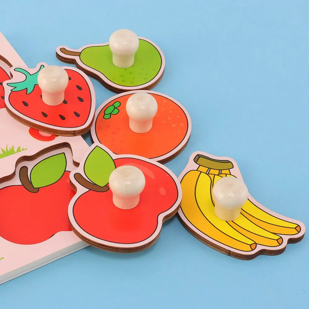 Puzzle Montessori in Legno con Pomelli – Gioco a Incastro Frutta 18 Mesi+