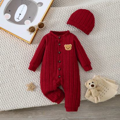 Tutina in Maglia per Neonati Autunno/Inverno con Cappellino Coordinato e Bottoni Frontali