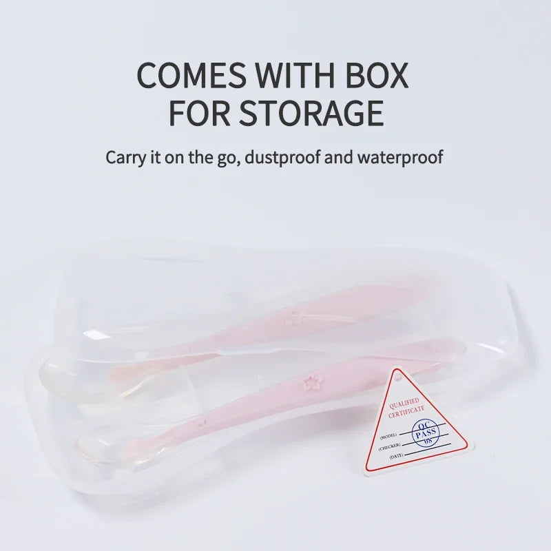 Set 2 Cucchiaini Svezzamento Neonato in Silicone Morbido – Posate Prima Pappa con Manico Antiscivolo