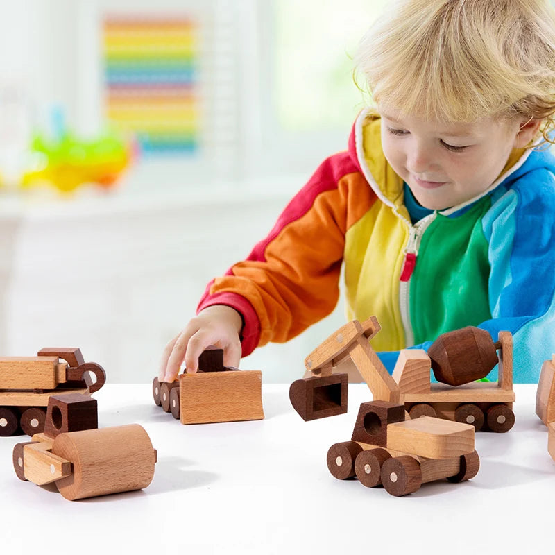 Veicoli in Legno Naturale – Gioco di Ruolo Educativo per Bambini 3+ Anni