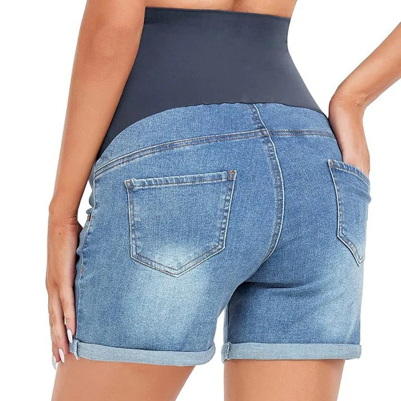 Shorts Jeans Premaman – Pantaloncini Denim Elasticizzati con Fascia Alta per il Pancione