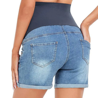 Shorts Jeans Premaman – Pantaloncini Denim Elasticizzati con Fascia Alta per il Pancione