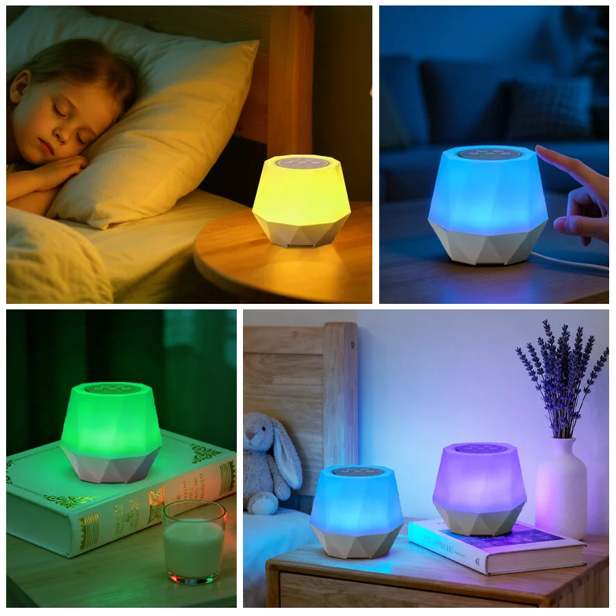Luce Notturna LED con Rumore Bianco per Neonati – 7 Colori, 10 Suoni Rilassanti, Timer e Batteria Ricaricabile USB