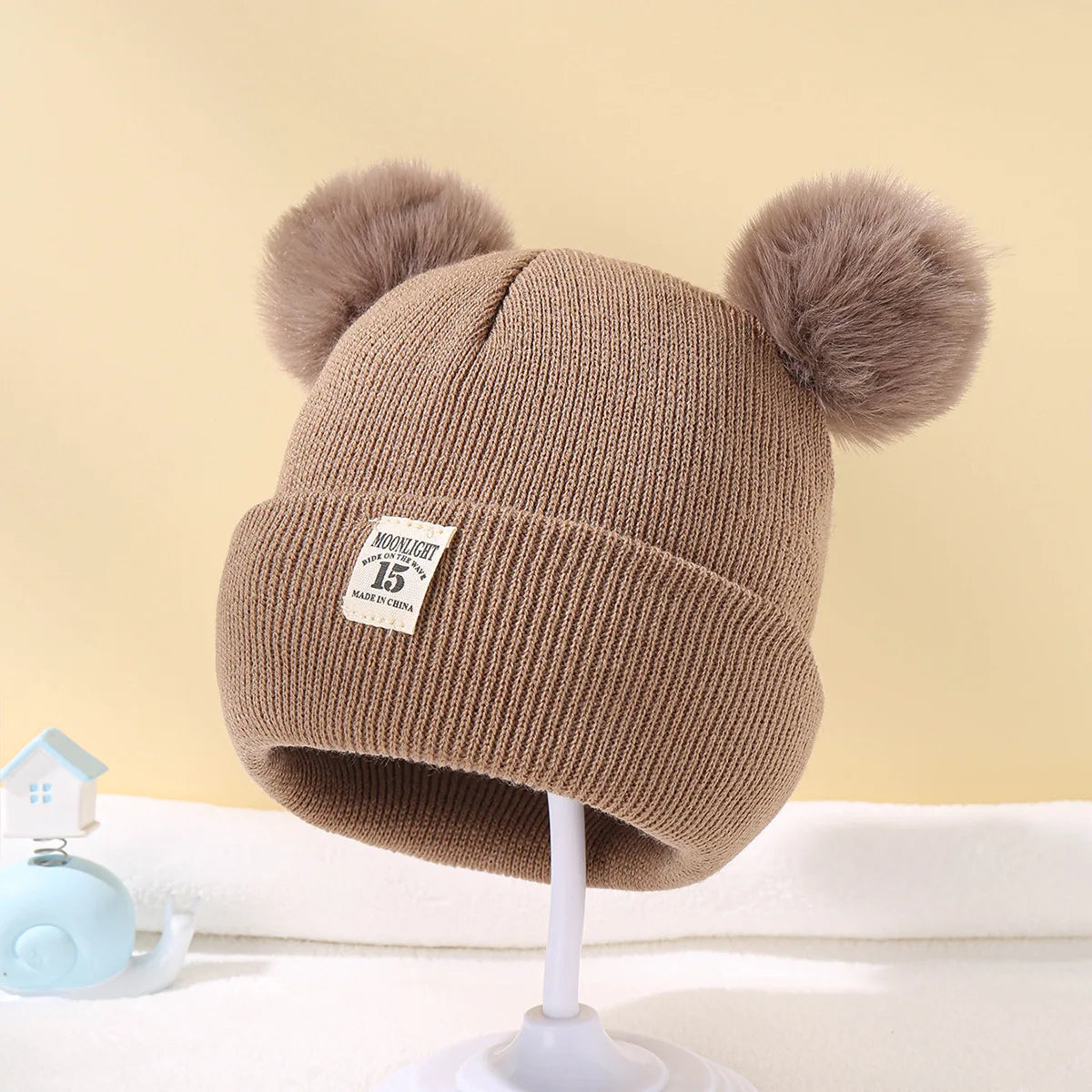 Cappello Invernale Lavorato a Maglia con Doppi Pompon per Neonati e Bambini | Caldo, Morbido e Unisex (6-24 Mesi)
