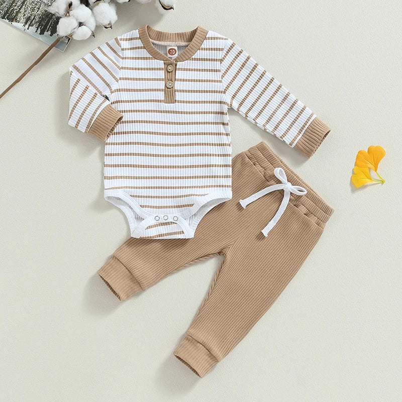 Completo Neonato e Bambino 2 Pezzi – Body a Righe e Pantaloni Lunghi Autunno Inverno