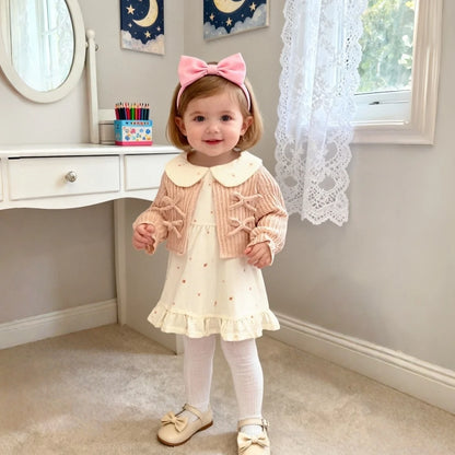 Completo Bambina con Abito e Cardigan in Maglia – Elegante Autunno Inverno 9-36 Mesi