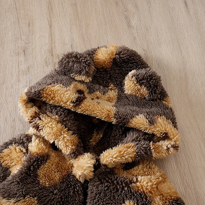 Tutina Invernale in Morbido Peluche con Cappuccio a Orsetto per Neonati (0-18 Mesi)