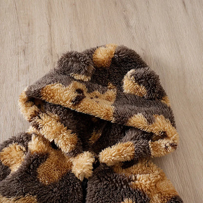 Tutina Invernale in Morbido Peluche con Cappuccio a Orsetto per Neonati (0-18 Mesi)