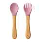 Set Posate da Apprendimento per Bambini – Cucchiaio e Forchetta in Silicone con Manico in Legno
