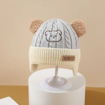 Cappello Invernale Bambino con Paraorecchie – Berretto in Maglia Foderato con Orecchie da Orsetto