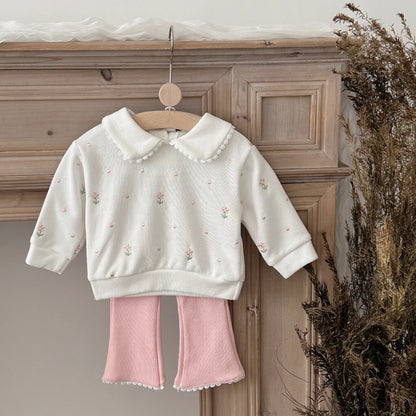 Completo Autunnale Bimba 2 Pezzi – Maglia Floreale e Pantaloni Svasati