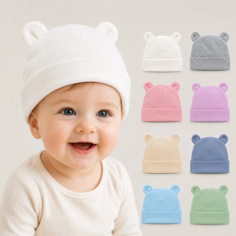 Cappellino Neonato in Cotone con Orecchiette – Berretto Morbido Elasticizzato 0-12 Mesi