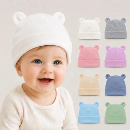 Cappellino Neonato in Cotone con Orecchiette – Berretto Morbido Elasticizzato 0-12 Mesi