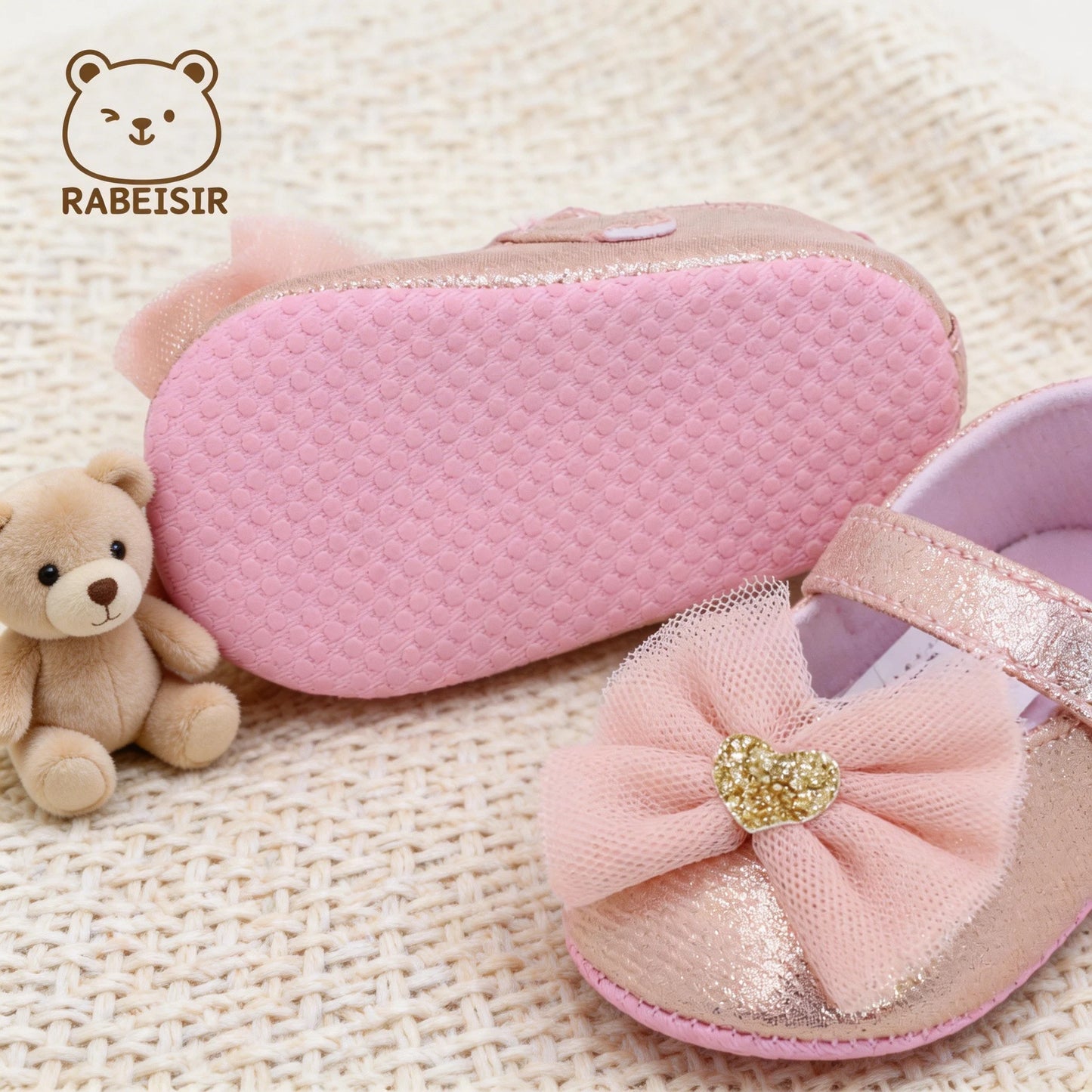 Scarpine Primi Passi Bambina con Fiocco e Suola Antiscivolo