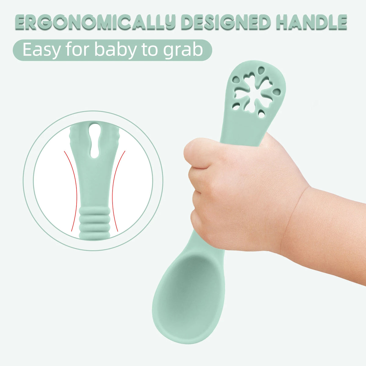 Set Posate Svezzamento in Silicone con Massaggiagengive – Cucchiaino e Forchettina Ergonomici per Bambini