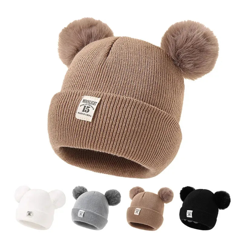 Cappello Invernale Lavorato a Maglia con Doppi Pompon per Neonati e Bambini | Caldo, Morbido e Unisex (6-24 Mesi)