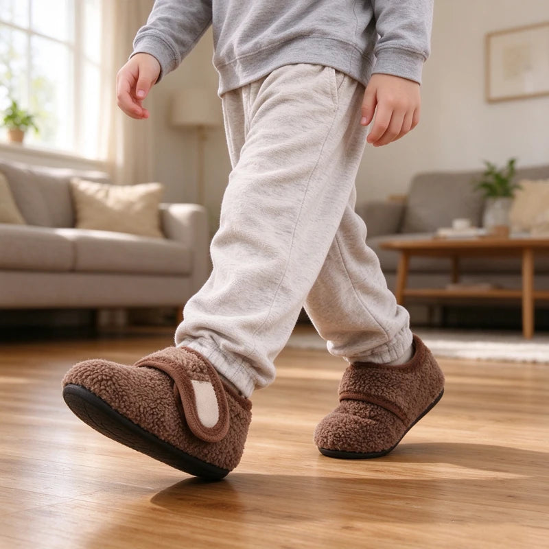 Pantofole Invernali Bambini Antiscivolo – Scarpine da Casa Effetto Teddy con Chiusura a Strappo