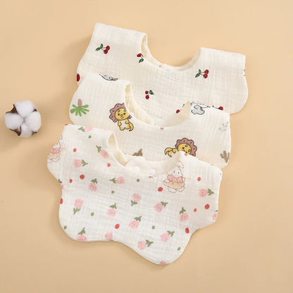 Set da 3 Bavaglini in Mussola di Cotone a Fiore – Morbidi, Assorbenti e Delicati sulla Pelle