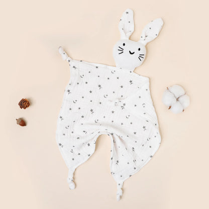 Copertina Doudou per Neonati in Mussola di Cotone – Coniglietto con Orecchie a Fantasia
