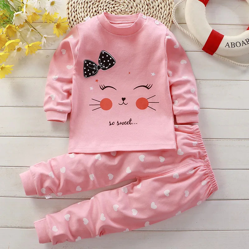 Pigiama Bambina 2 Pezzi in Cotone – Tutina Manica Lunga e Pantaloni Fantasia
