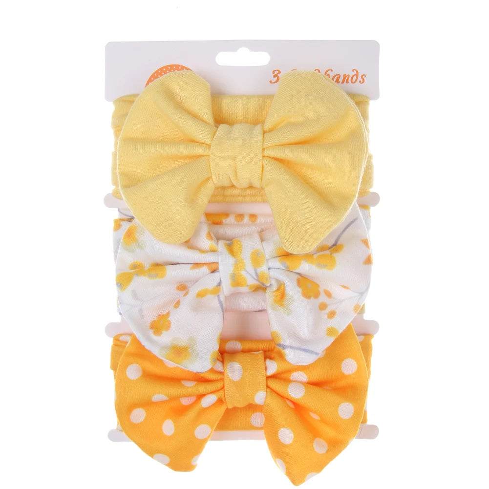 Set 3 Fasce Elastiche con Fiocco per Neonata e Bambina