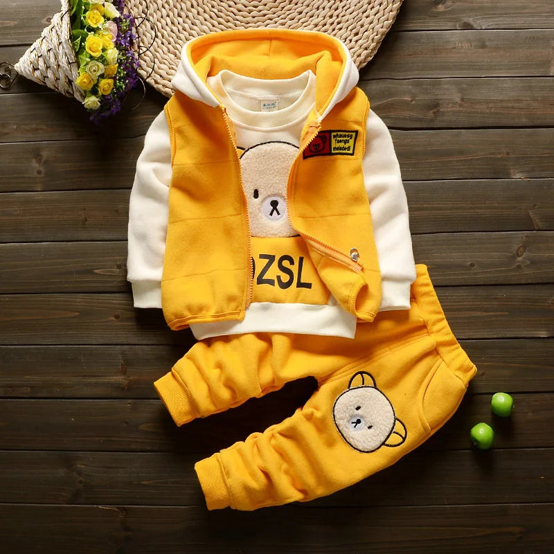 Completo Invernale Bambino e Bambina 3 Pezzi – Tuta con Felpa, Pantaloni e Gilet con Cappuccio e Orsetti
