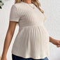 T-Shirt Premaman Elasticizzata a Maniche Corte – Maglietta Gravidanza Casual in Maglia, Girocollo, Comfort Quotidiano