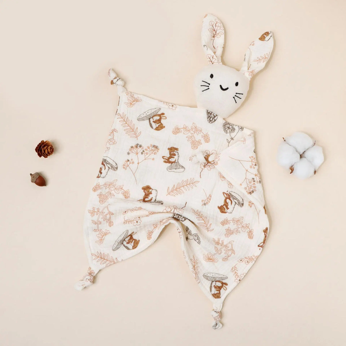 Copertina Doudou per Neonati in Mussola di Cotone – Coniglietto con Orecchie a Fantasia
