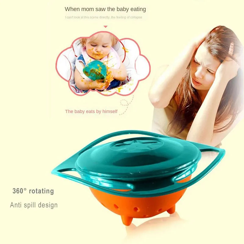 Ciotola Pappa Antirovesciamento per Bambini – Piatto Rotante a 360° con Manici e Coperchio