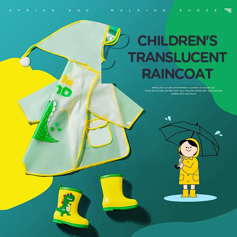 Impermeabile Bambini in PVC con Cappuccio e Visiera Trasparente – Giacca Antipioggia con Dettagli Riflettenti