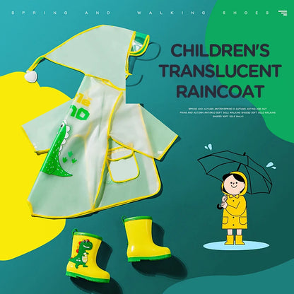 Impermeabile Bambini in PVC con Cappuccio e Visiera Trasparente – Giacca Antipioggia con Dettagli Riflettenti