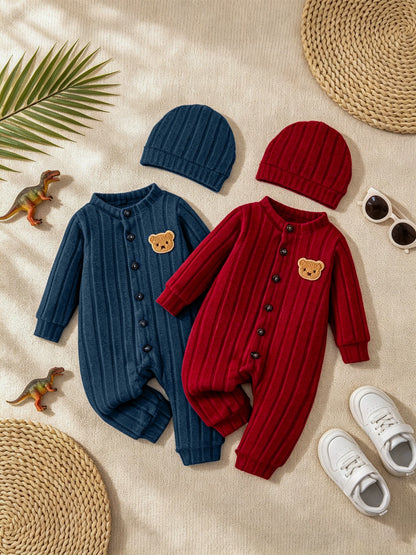 Tutina in Maglia per Neonati Autunno/Inverno con Cappellino Coordinato e Bottoni Frontali