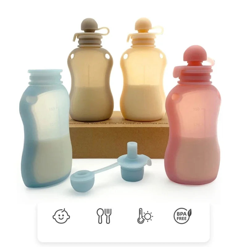 Biberon e Contenitore Multifunzione in Silicone 150 ml – Latte, Pappe e Frullati