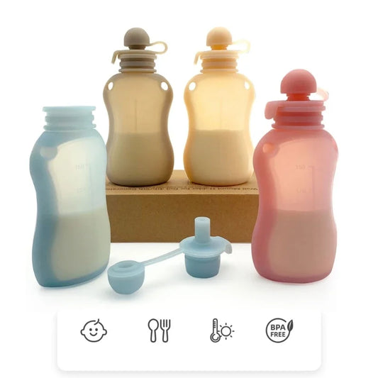 Biberon e Contenitore Multifunzione in Silicone 150 ml – Latte, Pappe e Frullati