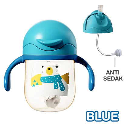 Bicchiere con Cannuccia per Bambini 250 ml – Tazza Antigoccia con Doppio Manico e Bevitura a 360°