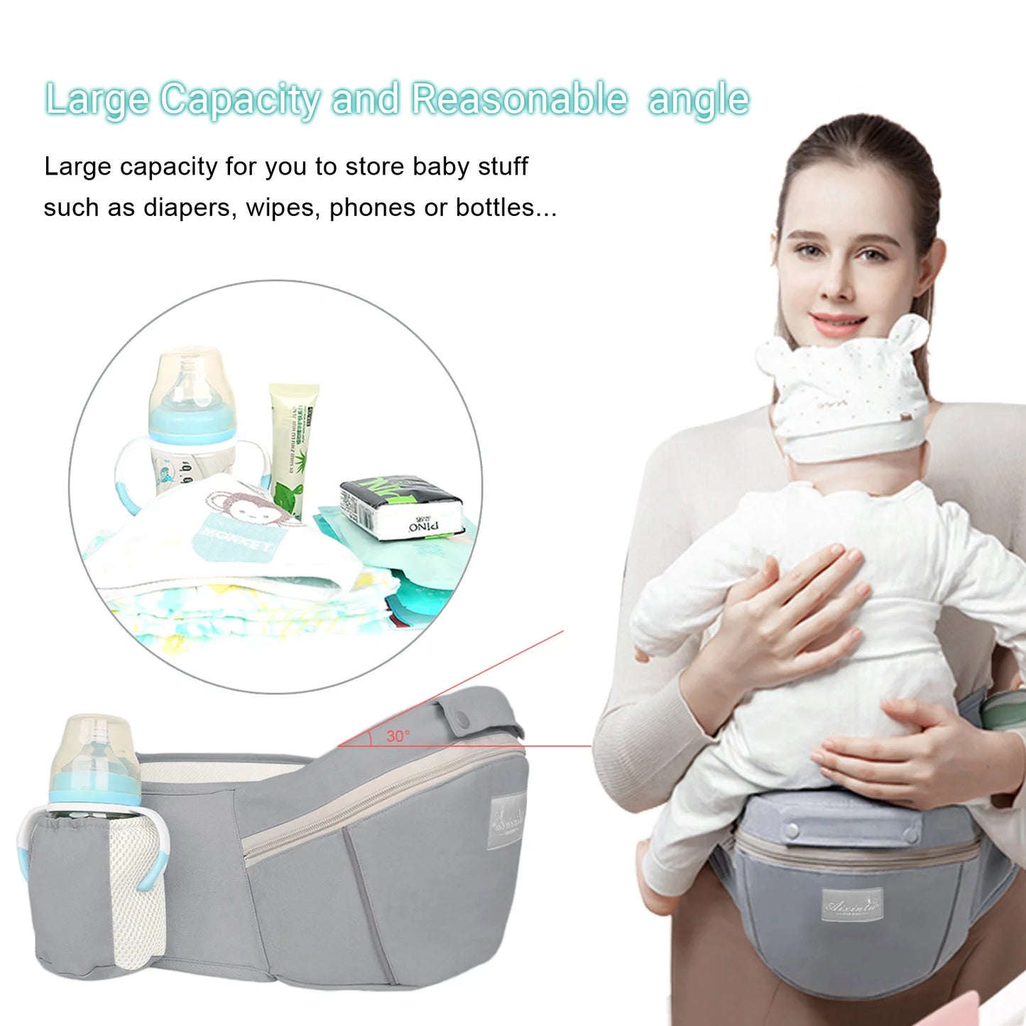 Marsupio Ergonomico Multifunzione con Hip Seat – Porta Bebè Regolabile e Traspirante 3–36 Mesi