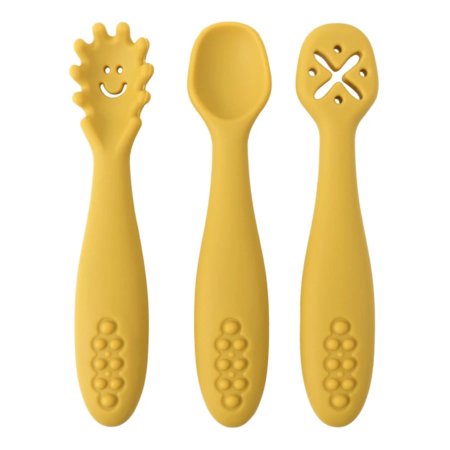 Set 3 Posatine in Silicone per Svezzamento e Autosvezzamento – Prime Posate per Neonato