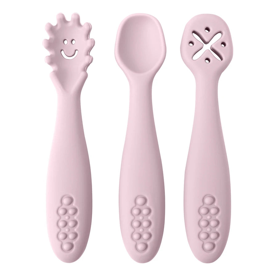 Set 3 Posatine in Silicone per Svezzamento e Autosvezzamento – Prime Posate per Neonato