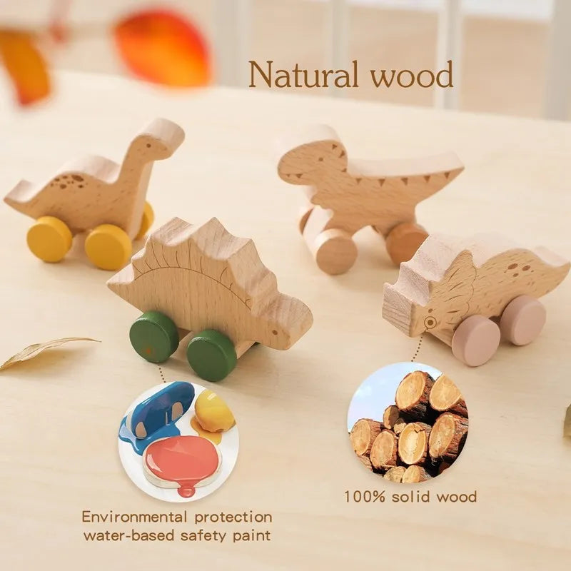 Dinosauri Giocattolo in Legno con Ruote – Gioco Educativo e Creativo per Bambini